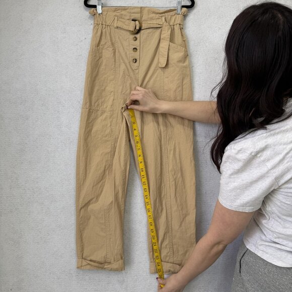 Zara Pants Womens Small Beige Paperbag Tapered Belted High Rise Elastic Waist - Picture 5 of 11